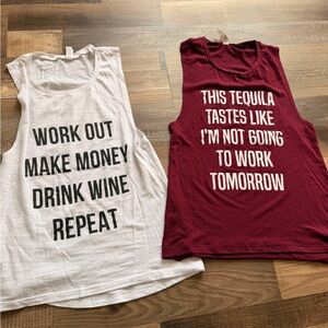 Women's Graphic Muscle Tees - White and Red